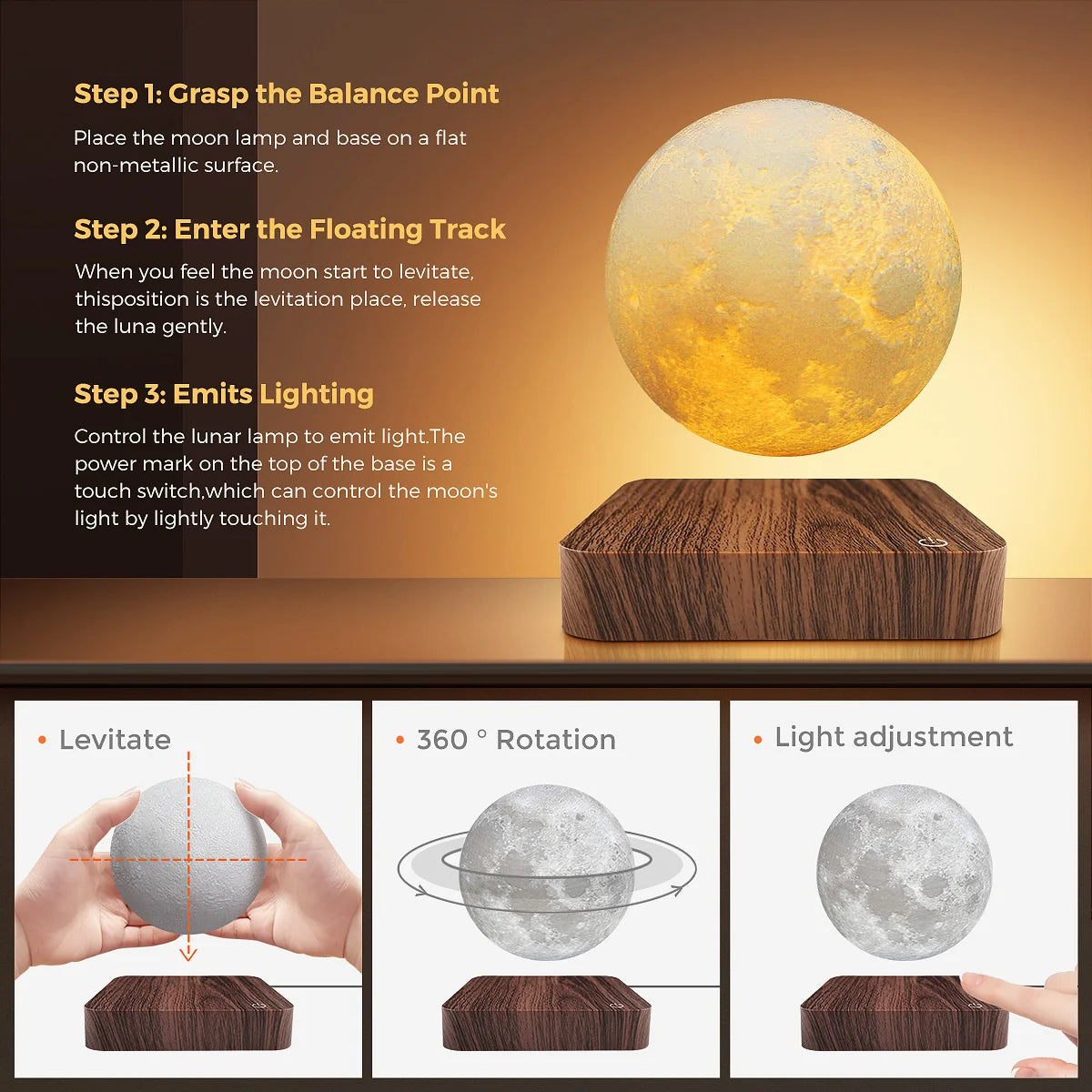 Magnetic Floating Moon Lamp with LED Light